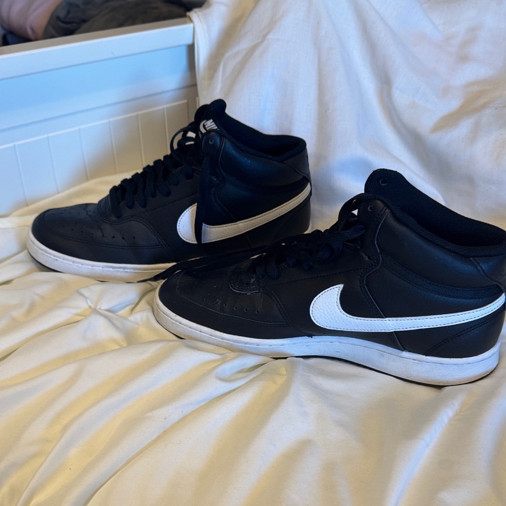 Nike Black and White High-Top Sneakers - Court Vision